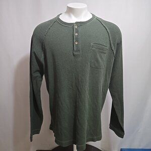 Carbon 2 Cobalt Henley Shirt Mens Size XL Green Raglan Sleeve Contrast Stitch